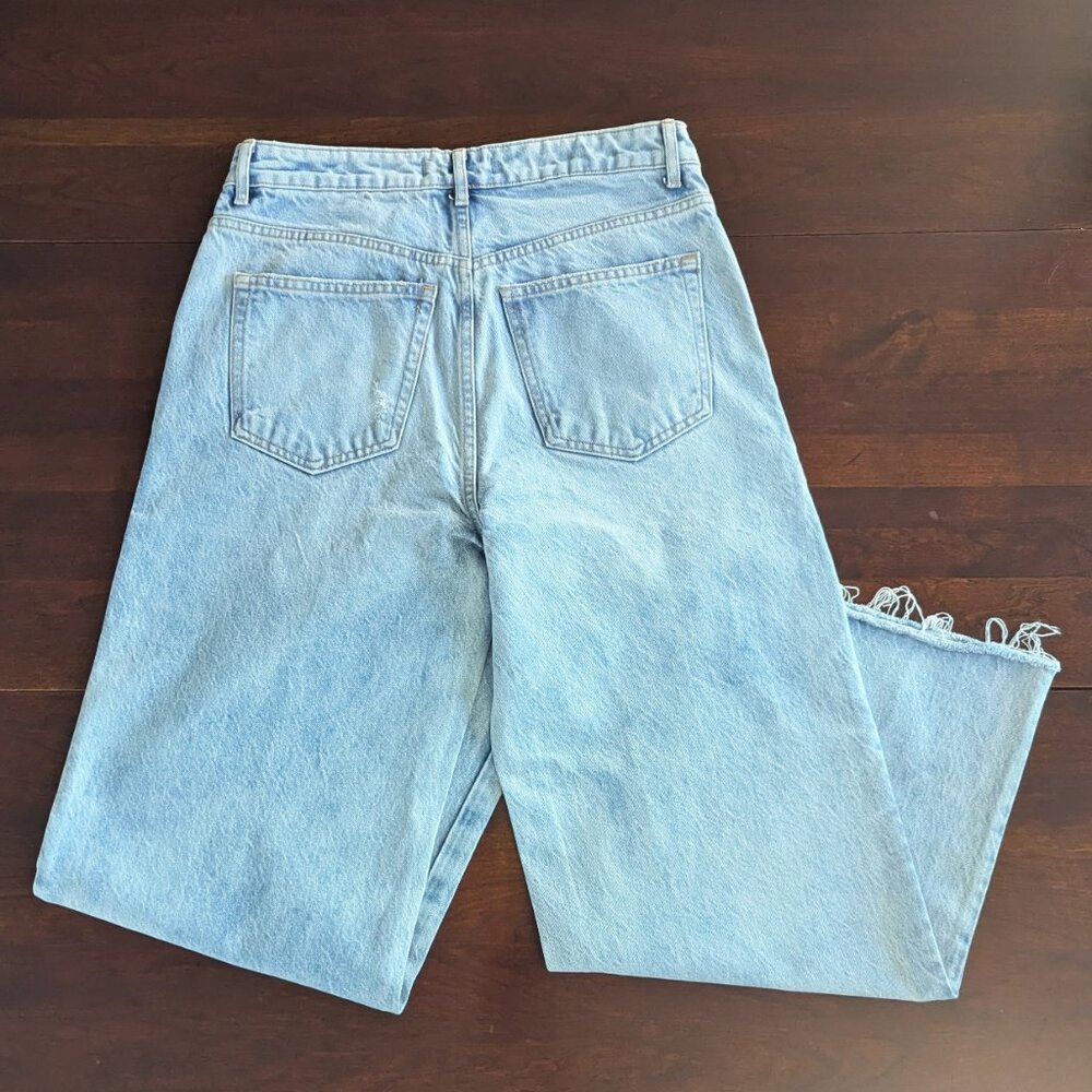 We The Free People 29 Kinsey Crop Wide Leg Jeans Light Acid Wash Distressed Boho - Picture 3 of 9